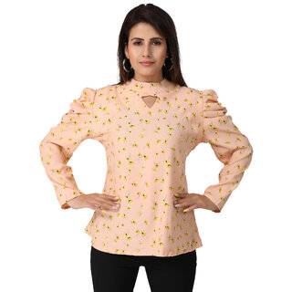                       MISS TEASE Exclusive Cowl Collar Cotton Lycra Printed Regular Fit Full Sleeves Pink Plus Size Top For Women                                              
