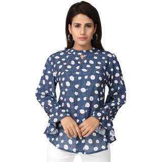                       MISS TEASE Exclusive High Neck Poly Cotton Printed Regular Fit Full Sleeves Pink Plus Size Top For Women                                              