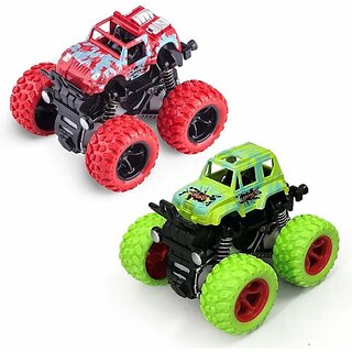 Hinati 4WD Truck Cars Push and Go Toy Trucks Friction Powered (Pack of 2 - Multicolor) (Multicolor)