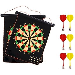 Hinati Magnetic Double Faced Foldable Dart Game with 6 Colourful Non Pointed Darts, 15quot Dart Board Board Game
