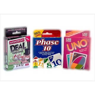 Hinati Card Combo Monopoly + Phase 10 + Uno Money amp Assets Games Board Game