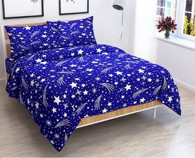 Choco Creation Cotton Blue Star Double Bedsheet with 2 Pillow Covers