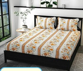 Home Crown Goldan Crown 250 TC Indian Glace Cotton Double Bedsheet + 2 Pillow Cover