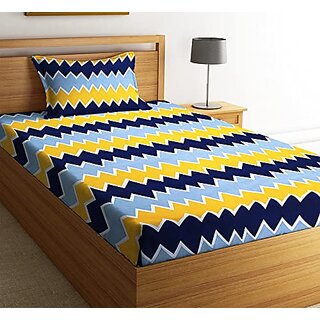 Home Decore Yellow Zigzag 210 TC Indian Glace Cotton 1 Bedsheet (60 x 90 ) + 1 King Size Pillow Cover (20 x 30)