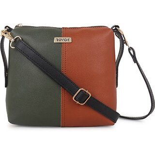                       Rovok Brown, Green Women Sling Bag - Regular Size                                              