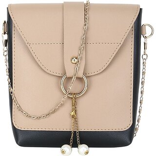                       Rovok Women Black, Beige Sling Bag - Mini                                              