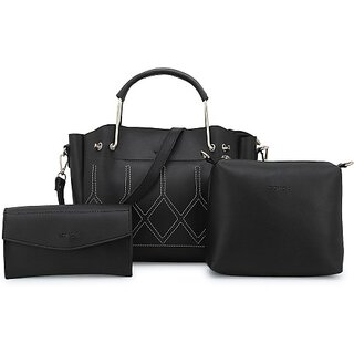                       Rovok Women Black Shoulder Bag - Extra Spacious  (Pack Of: 3)                                              