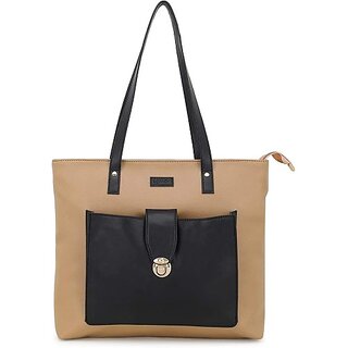                       Rovok Womens Pu Handbag Waterproof Shoulder Bag  (Black, Beige, 5 L)                                              