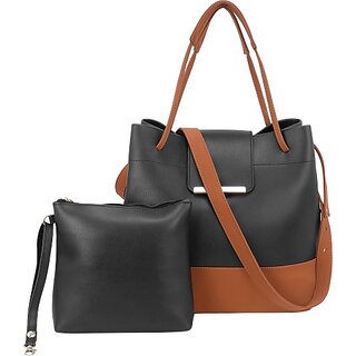                       Rovok Black, Brown Women Shoulder Bag - Medium  (Pack Of 2)                                              