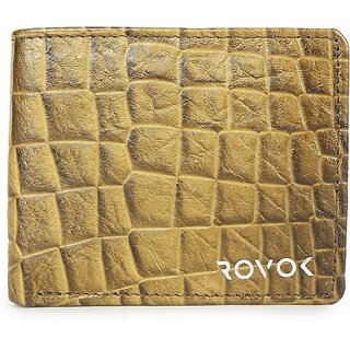                       Rovok Men Yellow Genuine Leather Wallet - Mini  (3 Card Slots)                                              
