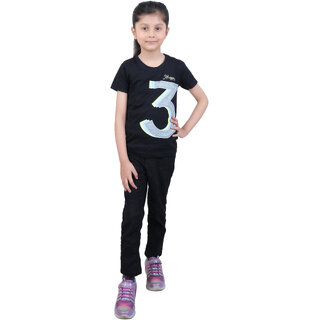                       Kid Kupboard Girls Half-Sleeves Black Summer Wear T-Shirt, 6-7 Years, Cotton Blend                                              