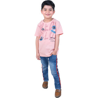                       Kid Kupboard Boys Half-Sleeves Pink Summer Wear T-Shirt, 6-7 Years, Cotton Blend                                              