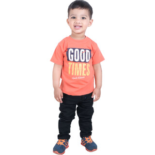                       Kid Kupboard Baby Boys Half-Sleeves Orange Summer Wear T-Shirt, 2-3 Years, Cotton Blend                                              