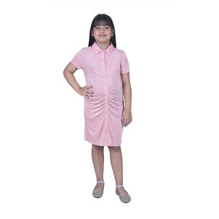                       Kid Kupboard Half-Sleeves Light Pink Ethnic Wear Girls Dress, 8-9 Years, Cotton Blend                                              