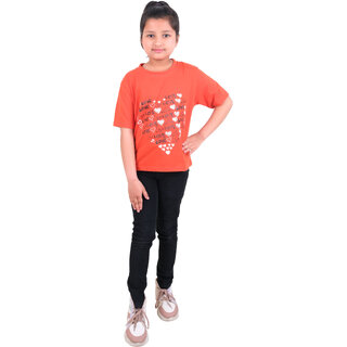                       Kid Kupboard Girls Half-Sleeves Orange Summer Wear T-Shirt, 8-9 Years, Cotton Blend                                              