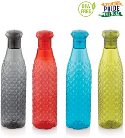 Diamond Plastic Unbreakable Fridge Water Bottle for Home  Office, BPA And Leak Free, Assorted Color 1000 ml - Set of 4