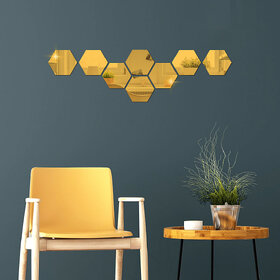 Bnezz - 8 Hexagon Gold Wall Decor 3D Acrylic Decorative Mirror for Wall Stickers for Bedroom Mirror Stickers for Home & Office Large Size (10.5 x 12.1) Cm, Unframed (8HexaGold)
