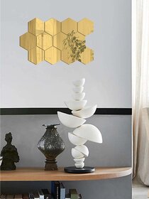 Bnezz - 12 Hexagon Gold Wall Decor 3D Acrylic Decorative Mirror for Wall Stickers for Bedroom Mirror Stickers for Home & Office Large Size (10.5 x 12.1) Cm, Unframed (12HexaGold)