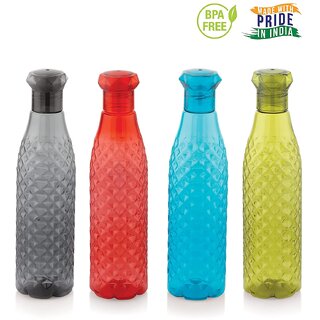                       Diamond Plastic Unbreakable Fridge Water Bottle for Home  Office, BPA And Leak Free, Assorted Color 1000 ml - Set of 4                                              