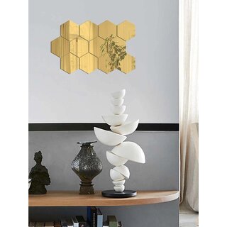 Bnezz - 12 Hexagon Gold Wall Decor 3D Acrylic Decorative Mirror for Wall Stickers for Bedroom Mirror Stickers for Home & Office Large Size (10.5 x 12.1) Cm, Unframed (12HexaGold)