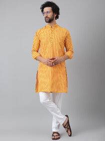 Riag Mens Ethnic Yellow Cotton Kurta Pyjama Set