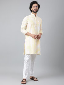 Riag Mens Ethnic Beige Cotton Kurta Pyjama Set