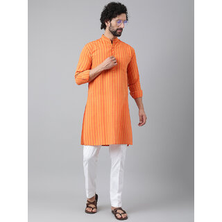 Riag Mens Ethnic Orange Cotton Kurta Pyjama Set