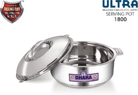 Dhara Stainless Steel Ultra 1800 Stainless Steel Casserole, 1400ml, Silver  Ideal For Chapatti  Roti  Curd Maker  Ea