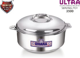 Dhara Stainless Steel Ultra 3500 Stainless Steel Casserole, 2800ml, Silver  Ideal For Chapatti  Roti  Curd Maker  Ea