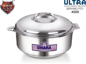 Dhara Stainless Steel Ultra 4000 Stainless Steel Casserole, 3200ml, Silver  Ideal For Chapatti  Roti  Curd Maker  Ea