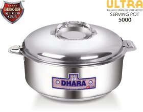 Dhara Stainless Steel Ultra 5000 Stainless Steel Casserole, 4600ml, Silver  Ideal For Chapatti  Roti  Curd Maker  Ea