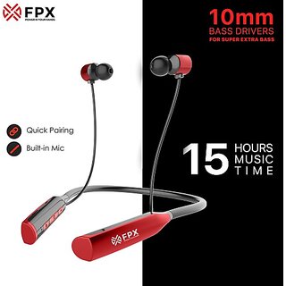                       FPX Cosmo In Ear Wireless Neckband, 15hrs Playtime, Sweat resistant Bluetooth Headset  (Maroon, In the Ear)                                              