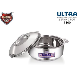 Dhara Stainless Steel Ultra 1800 Stainless Steel Casserole, 1400ml, Silver  Ideal For Chapatti  Roti  Curd Maker  Ea