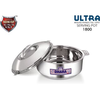                       Dhara Stainless Steel Ultra 1800 Stainless Steel Casserole, 1400ml, Silver  Ideal For Chapatti  Roti  Curd Maker  Ea                                              