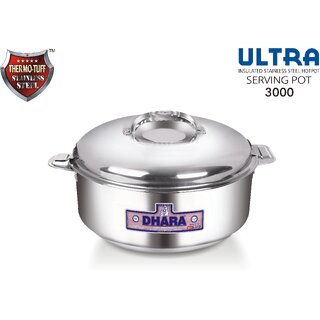                       Dhara Stainless Steel Ultra 3000 Stainless Steel Casserole, 2300ml, Silver  Ideal For Chapatti  Roti  Curd Maker  Ea                                              