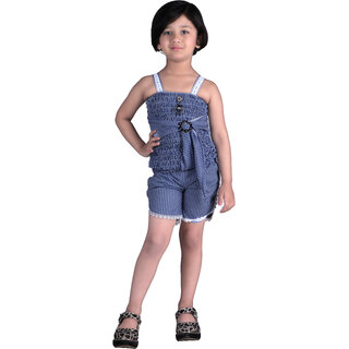                       Kid Kupboard Girls Sleeveless Blue Summer Wear Top and Short, 6-7 Years, Cotton Blend                                              