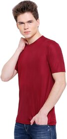 THE MINI NEEDLE Mens Solid Maroon Tshirt