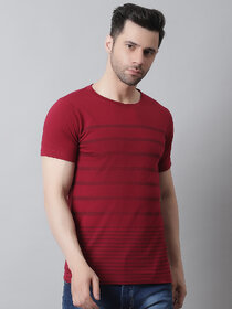 THE MINI NEEDLE Mens Striped Maroon Tshirt