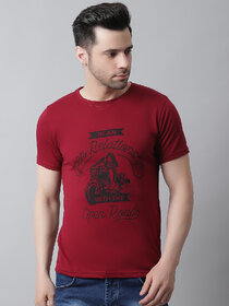 THE MINI NEEDLE Mens Printed Maroon Tshirt