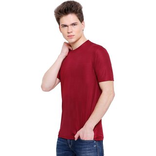                       THE MINI NEEDLE Mens Solid Maroon Tshirt                                              