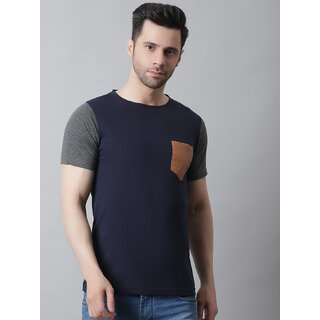                       THE MINI NEEDLE Mens Solid Blue Tshirt                                              
