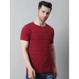                       THE MINI NEEDLE Mens Striped Maroon Tshirt                                              