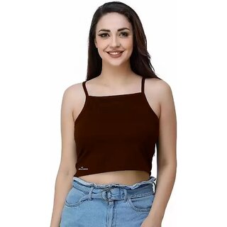                       Amla Fashion Casual Shoulder Straps Solid Women Brown Top                                              