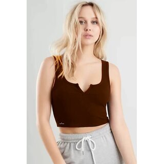                       Amla Fashion Party Sleeveless Solid Women Brown Top                                              