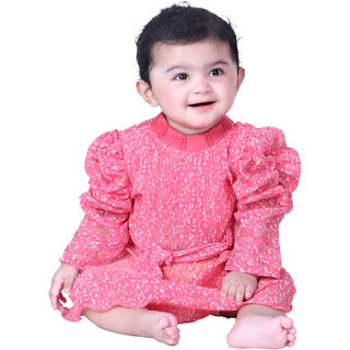                       Kid Kupboard Baby Girls Full-Sleeves Dark Pink Ethnic Wear A-Line Frock, 9-12 Months, Cotton Blend                                              