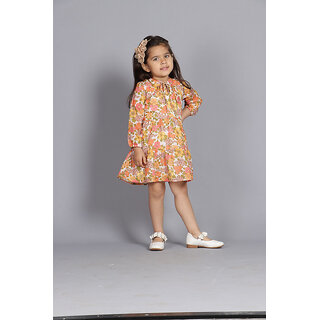                       TINY TWILLS Girl's Printed Knee Length Dress with Full Sleeves                                              