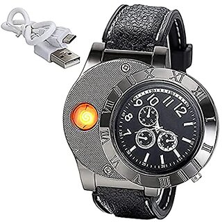 Ala Flame Metal Premium Flameless Watch Lighter Watch Rechargeable Wrist Watch Cigarette Lighter - Pocket Lighter (Batteries Not Included)