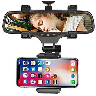                       KXXO Flexible Mobile Phone Holder for Car Rear View Mirror Generation Model Anti Shake Fall Prevention  Full Rotation Anti-Vibration Pads Stand Adjustable Mount Upto 6.5 inch Mobiles Universal Long Arm Windshield Smartphones Clamp 360  Degree Rotational                                              