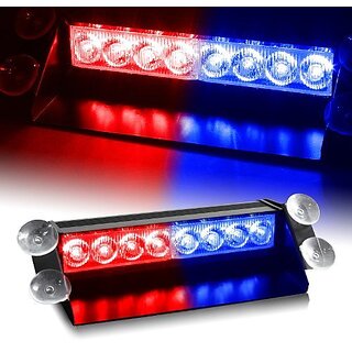                       Auto Hub Waterproof 8 LED Red Blue  Flashing Light for All Cars- Material Metal    Plastic 1 Unit                                              