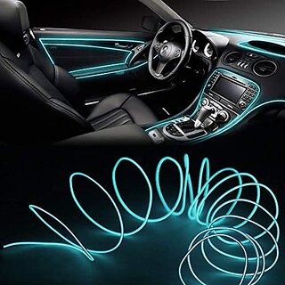                       FABTEC EL Wire Car Interior Light Ambient Neon Light for All Cars with Adapter (5 Meter) (ICE Blue)                                              